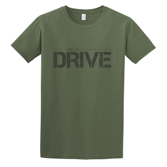 USA Standard Gear Softstyle Tee - Military Green – Free to Drive w/USA Flag, Large