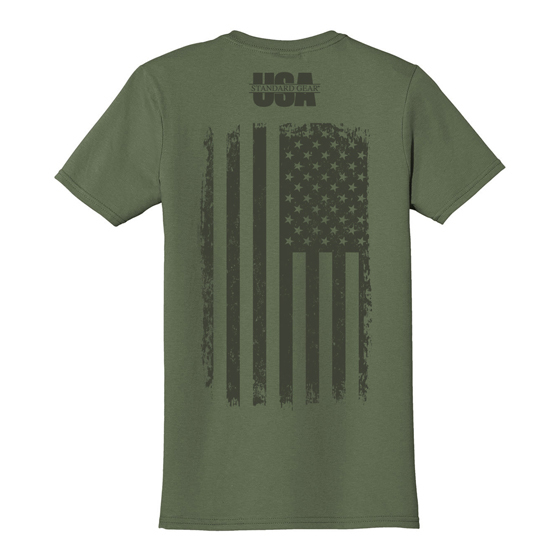 USA Standard Gear Softstyle Tee - Military Green – Free to Drive w/USA Flag, Extra Large