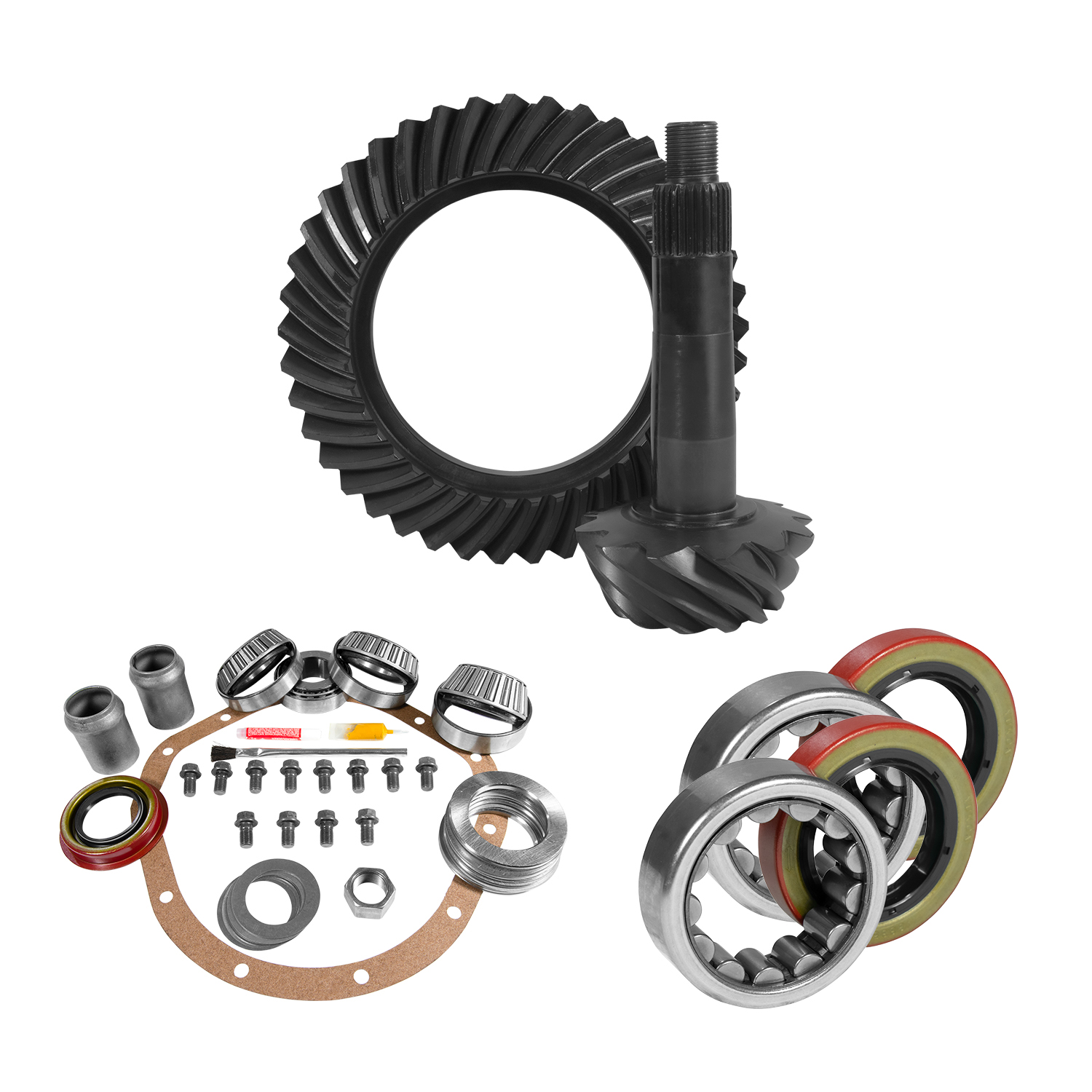 8.875" GM 12T Thick 4.11 Rear Ring & Pinion, Install Kit, Axle Bearings & Seals 