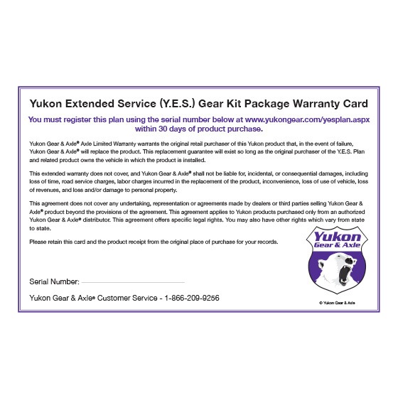 Yukon Extended Service Plan for Yukon Gear Kits