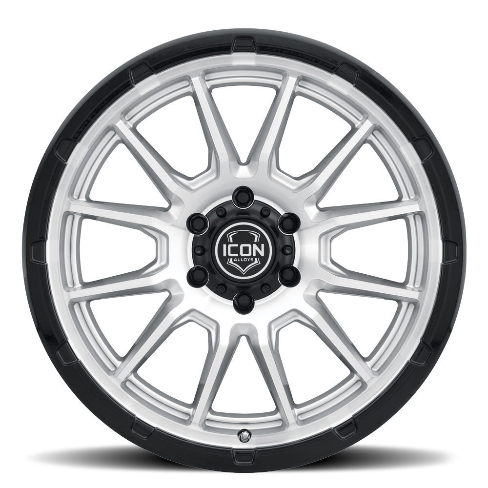 ICON Alloys Cajon, Silver Machined w/ Gloss Black Lip, 20 x 9 / 8 x 6.5, 12mm Offset, 5.5" BS