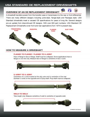 USA Standard Rear Driveshaft Toyota 4Runner 3.4L V6, 2WD A/T 1 Piece 60.75" long